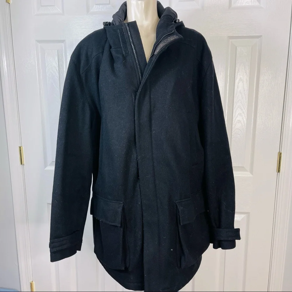 J.Crew Men’s WOOL car coat Black zip front Velcro closure heavy jacket XL WINTER - Picture 7 of 11